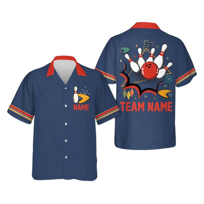 Custom Retro Atomic Bowling Hawaiian Shirt For Men Women, Custom Retro Bowling Team Shirts BE0171