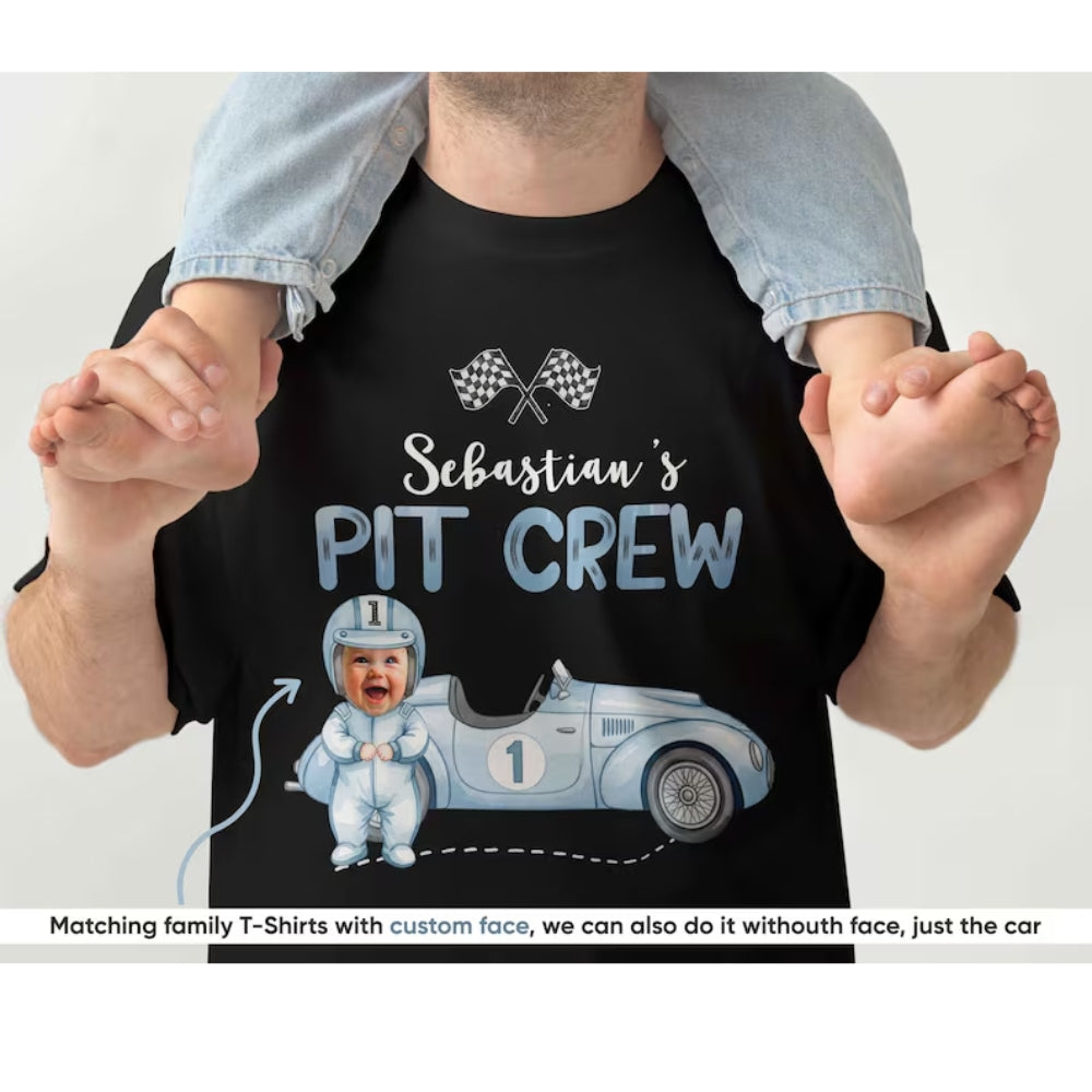 Pit Crew Fast One Custom Photo Matching 1st Birthday Family T Shirts, Custom Race Car First Birthday Family Shirts ET0489