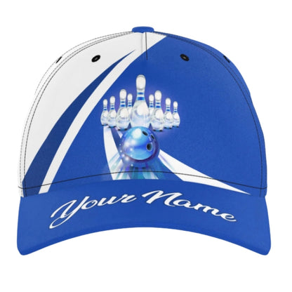 Personalized Blue Bowling 3D Printed Cap, Custom Name Bowling Baseball Cap Hat CP0425