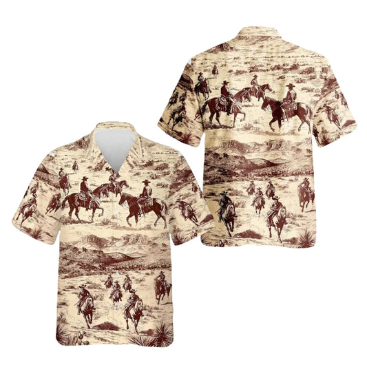 Vintage Cowboy Horse Riding Hawaiian Shirt For Men, Western Hawaiian Shirts HE0132
