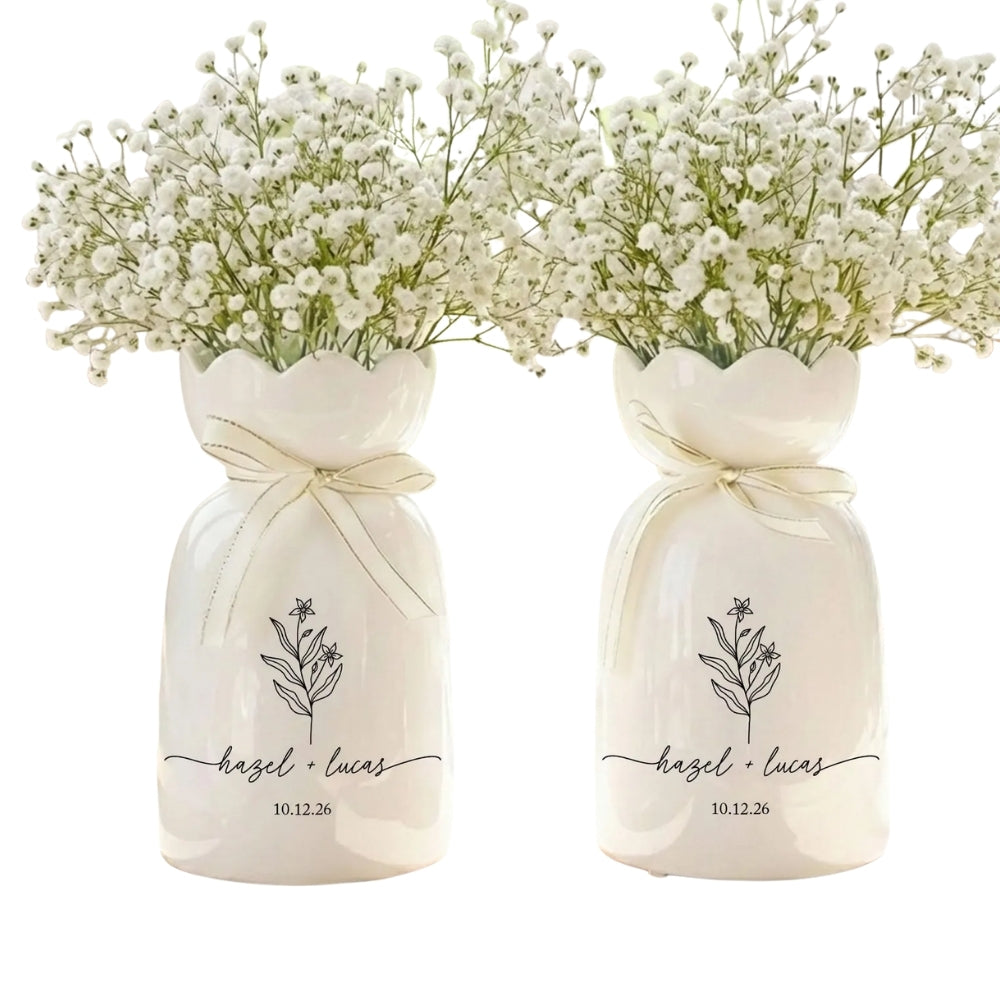 Custom Engagement Wedding Newlyweds Ceramic Flower Vase, Custom Wedding Vase For Couple WD0061