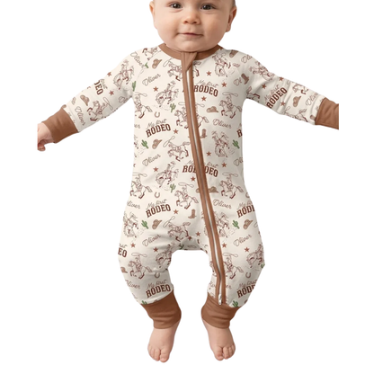 My First Rodeo Custom Name Baby Convertible Zipper Romper, Custom Western First Birthday Baby Convertible Romper BB0654
