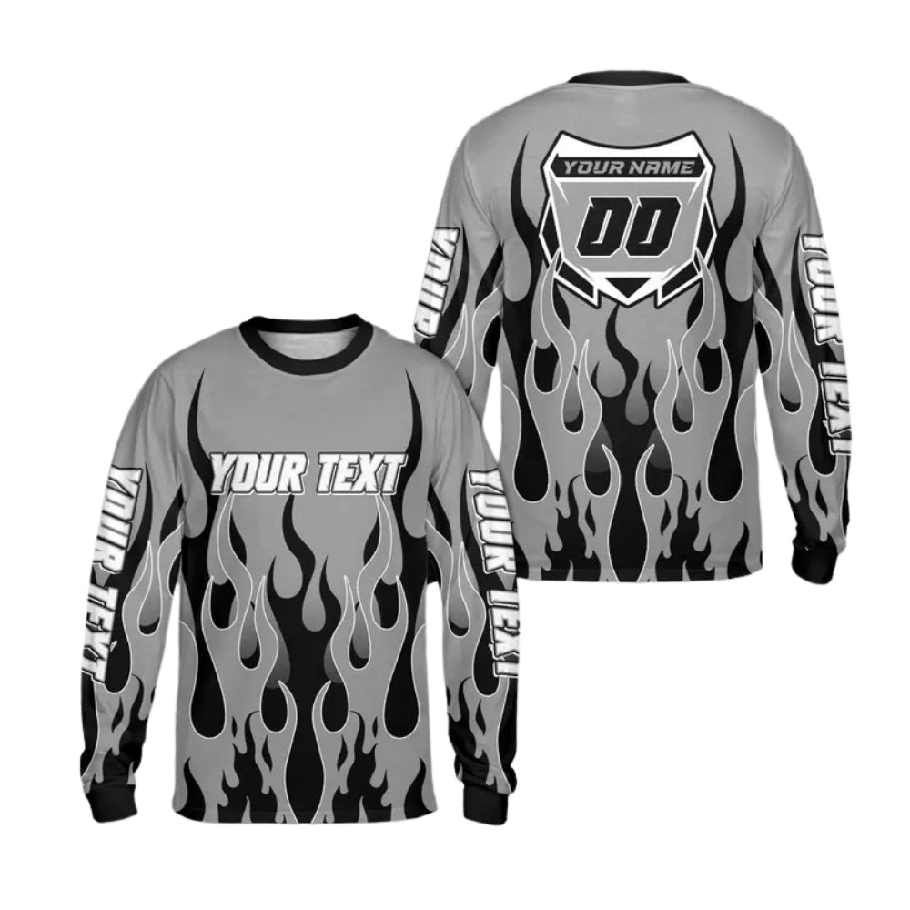 Custom Flame Dirt Bike Long Sleeve Jersey Shirt For Men, Custom Flame Dirt Bike Shirts ME0010