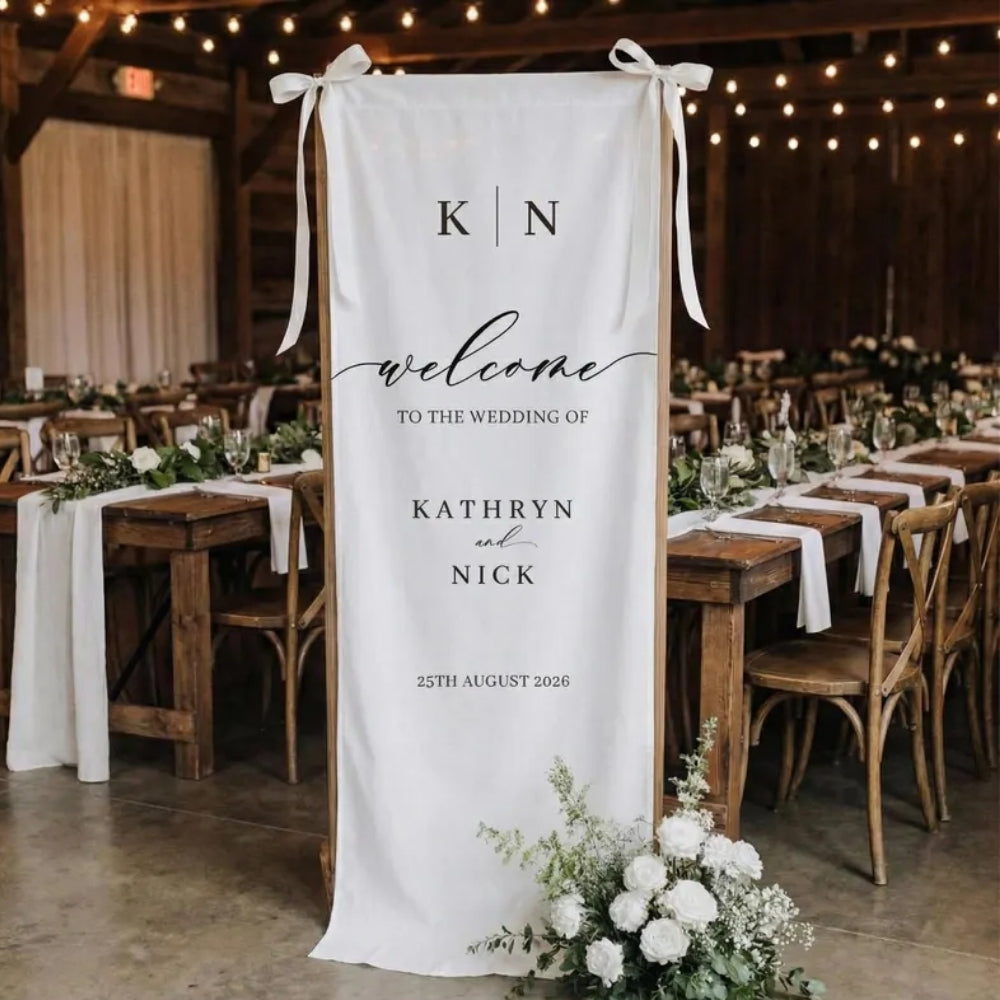 Fabric Wedding Banner Personalized Sign Wedding, Custom Wedding Welcome Sign Banner WD0202