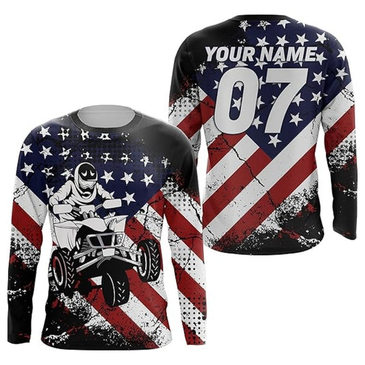 Custom ATV American Flag Long Sleeve Jersey For Men, Custom Patriotic ATV Shirts MZ0052