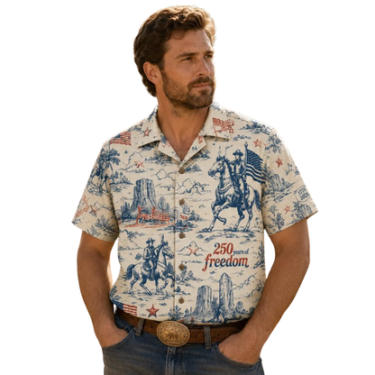 250 Years Of Freedom Vintage Cowboy Hawaiian Shirt For Men Women, Western 4th Of July Hawaiian Shirt HE0469