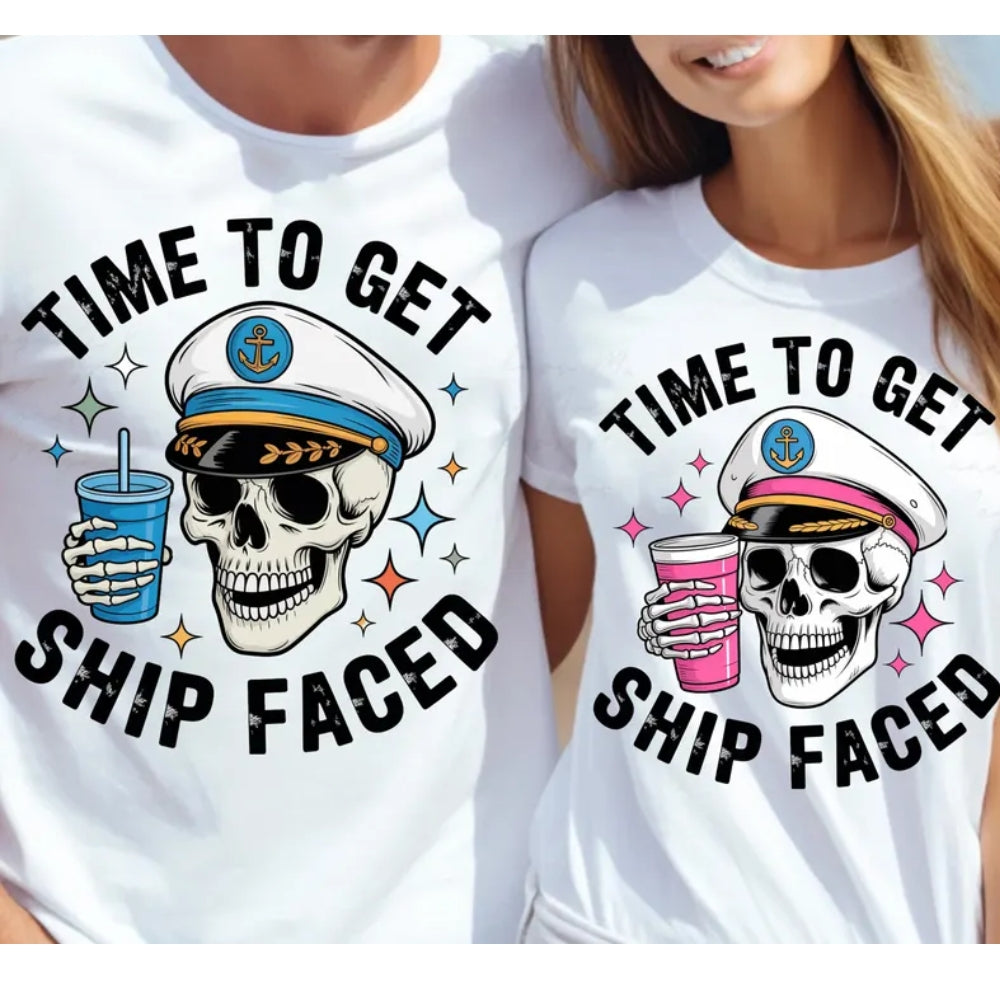 Time To Get Ship Faced Skeleton Cruise Matching His And Her T Shirt, Skull Cruise Vacation Matching Shirts For Couple ET0822