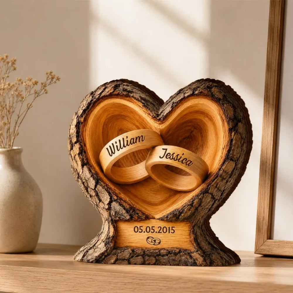 Custom Interlocking Rings Couple Wooden Plaque, Custom Wedding Keepsake Wooden Block WD0767