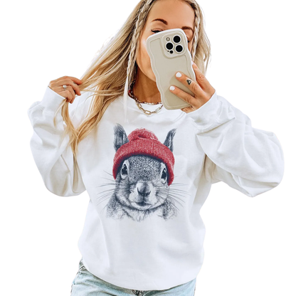 Squirrel Wearing Beanie Sweatshirt, Retro Squirrel Sweater 2D1034