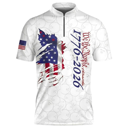 1776-2026 We The People American Flag Custom Mens White Bowling Jersey, Custom Patriotic 4th Of July Bowling Team Shirts BZ0502