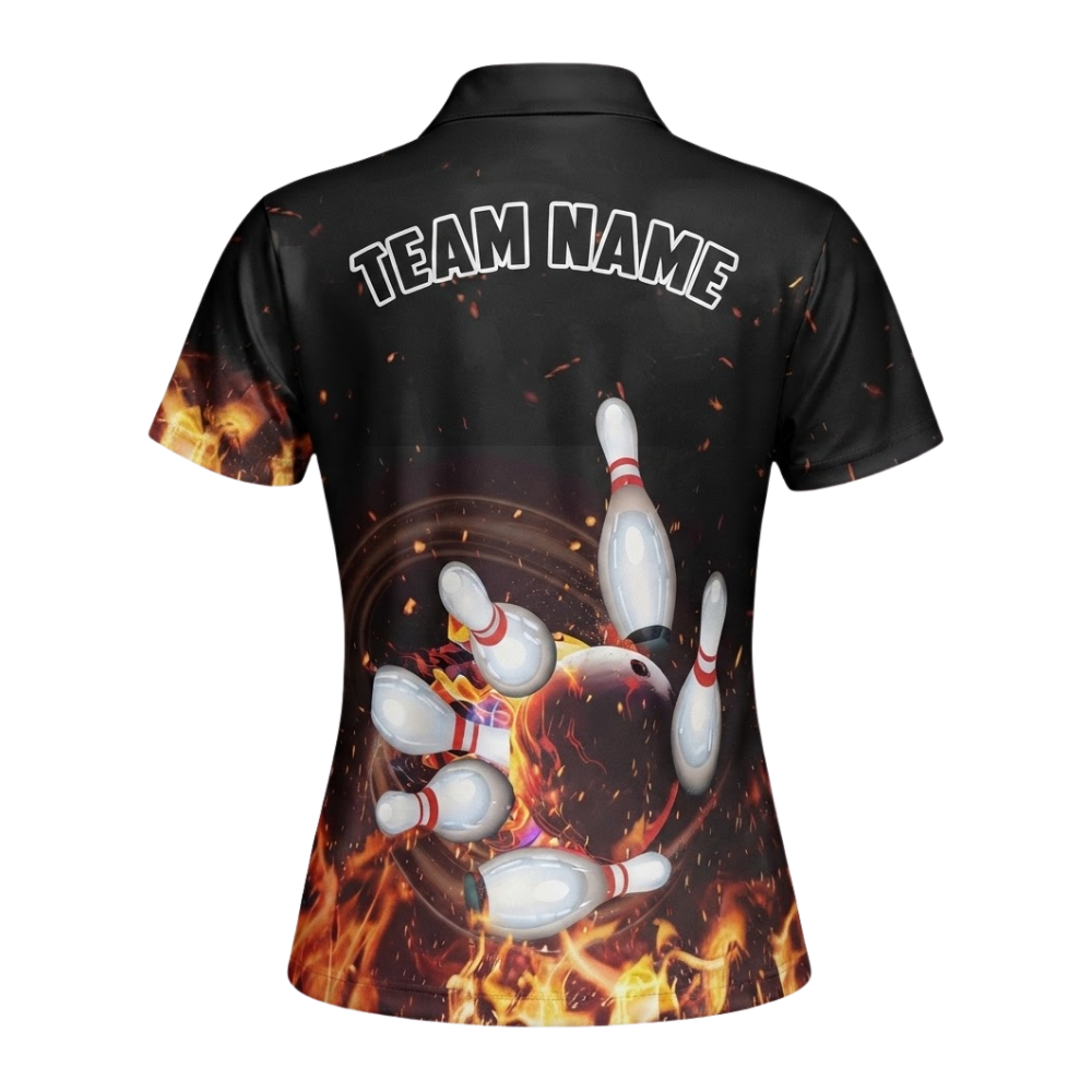 Women's Custom Flame Bowling Polo Shirt, Custom Flame Bowling Team Shirt For Ladies BZ0744