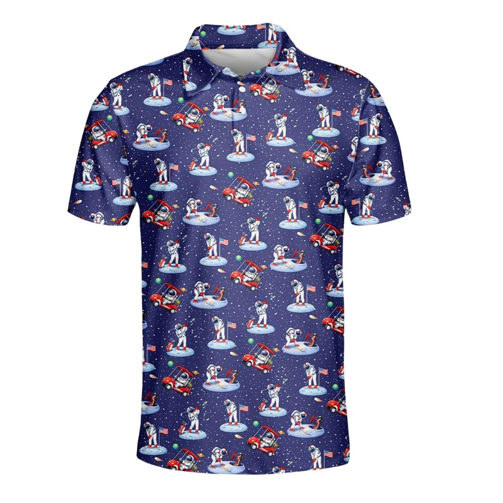 Astronaut Navy Golf Mens Polo Shirt, Astronaut Space Golf Shirts GE0565