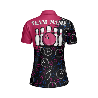 Custom Team Pink Women's Bowling Polo Shirts, Custom Team Bowling Shirts For Women BW0167