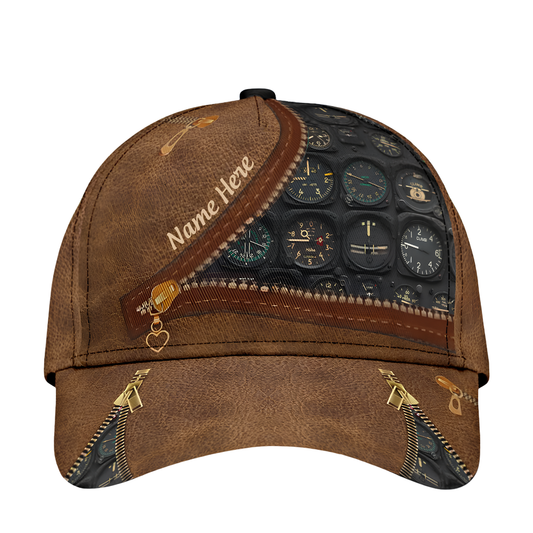 Custom Pilot Zipper 3D Printed Baseball Cap, Custom Pilot Cap Hat With Name CP0682