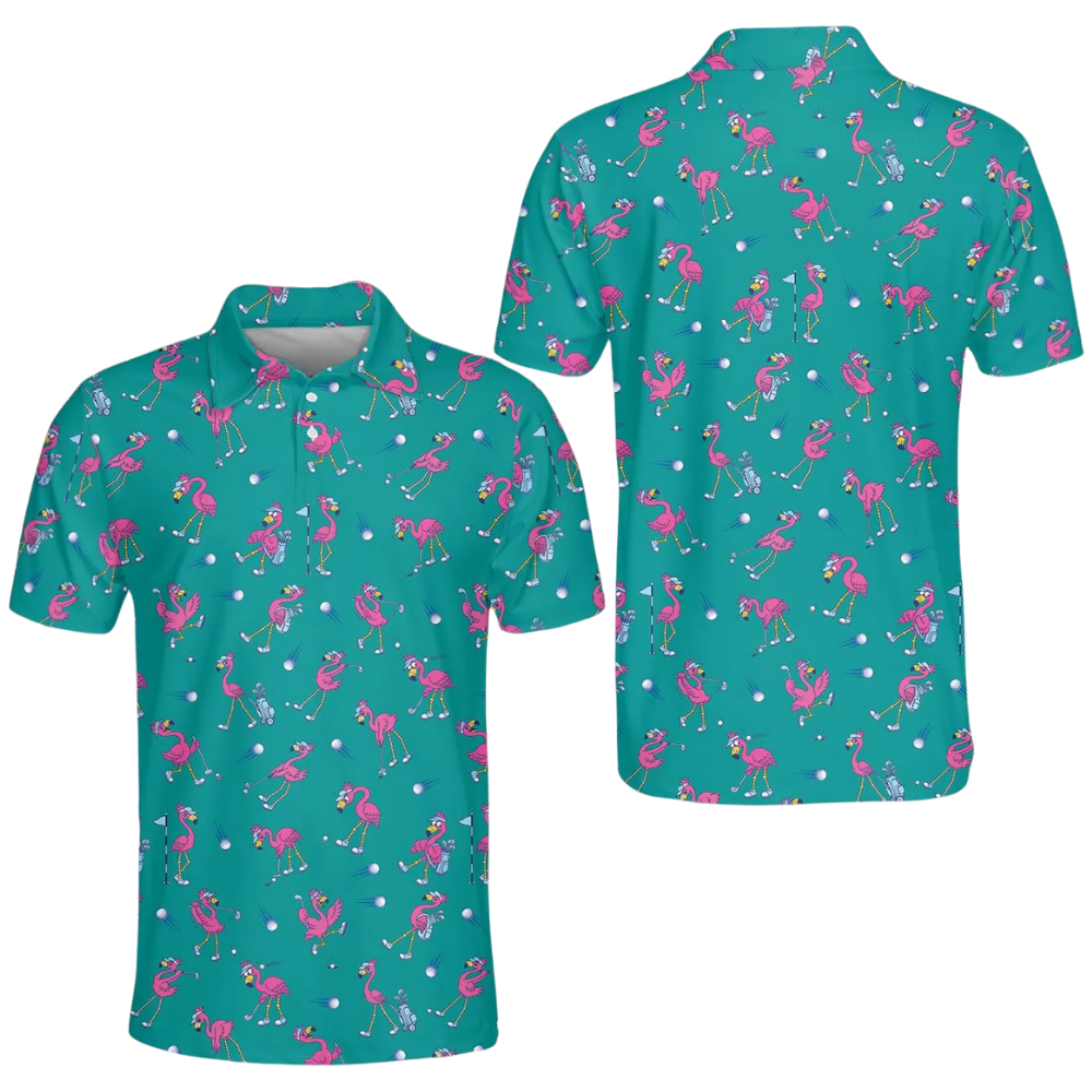 Men's Flamingo Funny Golf Polo Shirt, Flamingo Golf Shirts GE0593