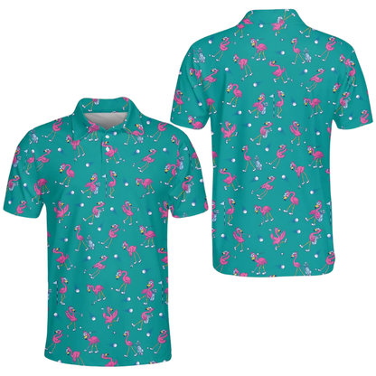 Men's Flamingo Funny Golf Polo Shirt, Flamingo Golf Shirts GE0593