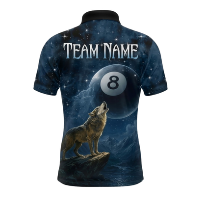 Custom Wolf Navy 8 Ball Men's Polo Billiard Shirt, Custom Wolf Team Billiard Shirt BIZ0342