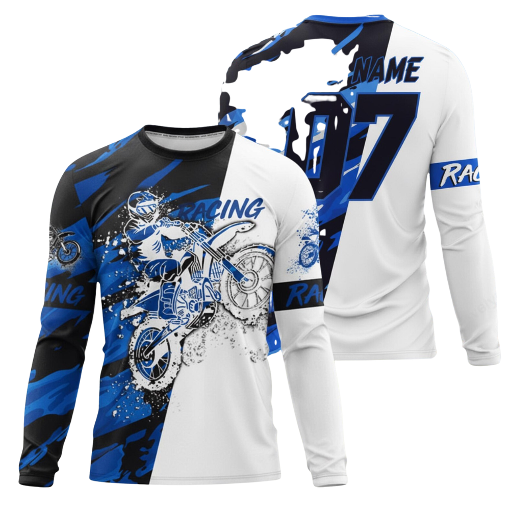 Custom Racing Long Sleeve Dirt Bike Jersey For Men Orange White, Personalized Name Number Dirt Bike Shirts ME0057