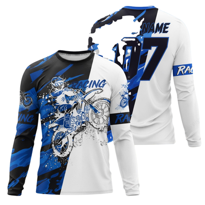 Custom Racing Long Sleeve Dirt Bike Jersey For Men Orange White, Personalized Name Number Dirt Bike Shirts ME0057