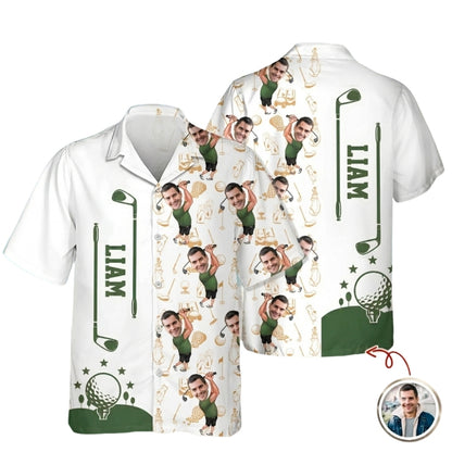 Custom Photo And Name Golfer Hawaiian Shirt For Mens, Custom Face Golf Hawaiian Shirts HE0490