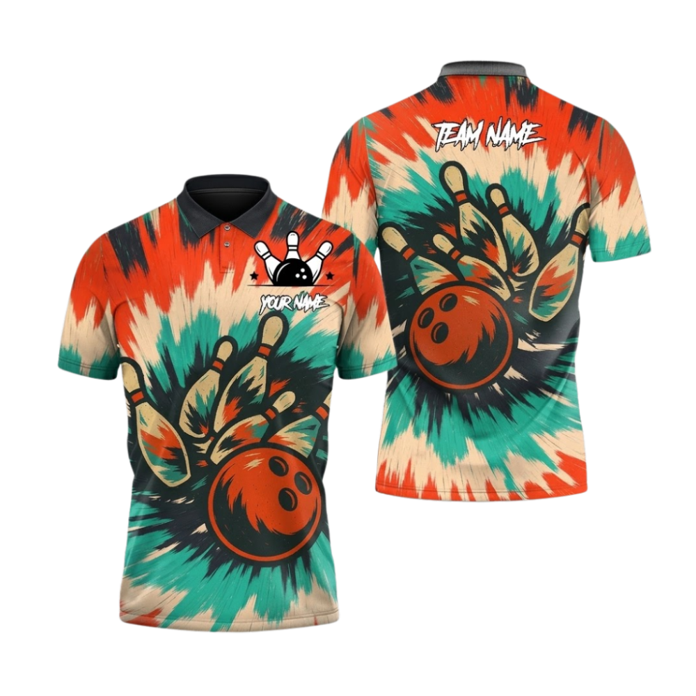 Custom Tie Dye Men's Polo Bowling Shirts, Custom Tie Dye Bowling Shirts For Team BZ1074