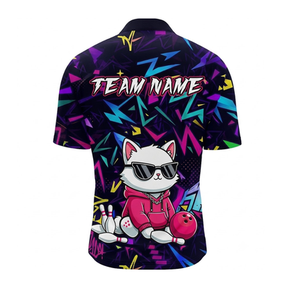 Cool Cat Custom Mens Bowling Jersey, Custom Cat Team Bowling Shirt BZ0946