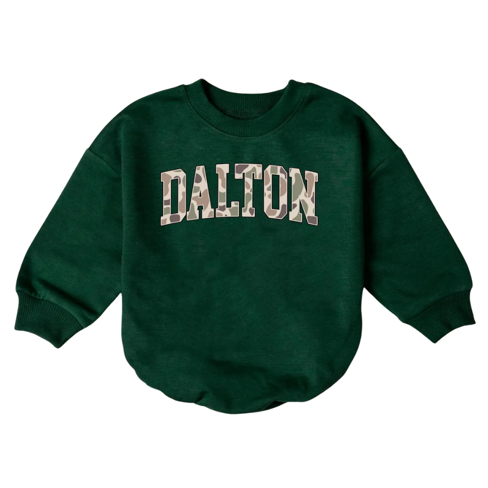 Custom Name Camo Baby Romper Sweatshirt, Personalized Camouflage Baby Onesie Sweatshirt BB0031