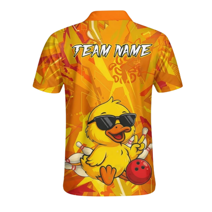 Custom Funny Duck Bowling Polo Shirt Mens, Custom Duck Team Bowling Shirt Yellow BZ0573
