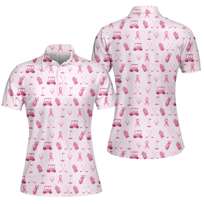 Women's Pink Ribbon Golf Polo Shirt, Breast Cancer Golf Shirt For Ladies GE0573