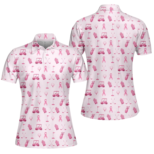 Women's Pink Ribbon Golf Polo Shirt, Breast Cancer Golf Shirt For Ladies GE0573