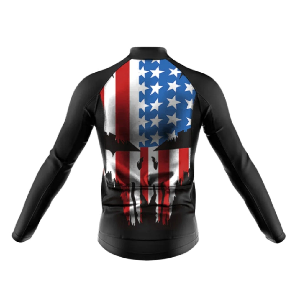 American Flag Skull Cycling Long Sleeve Men Jersey, Patriotic Skull Cycling Jerseys CG0727