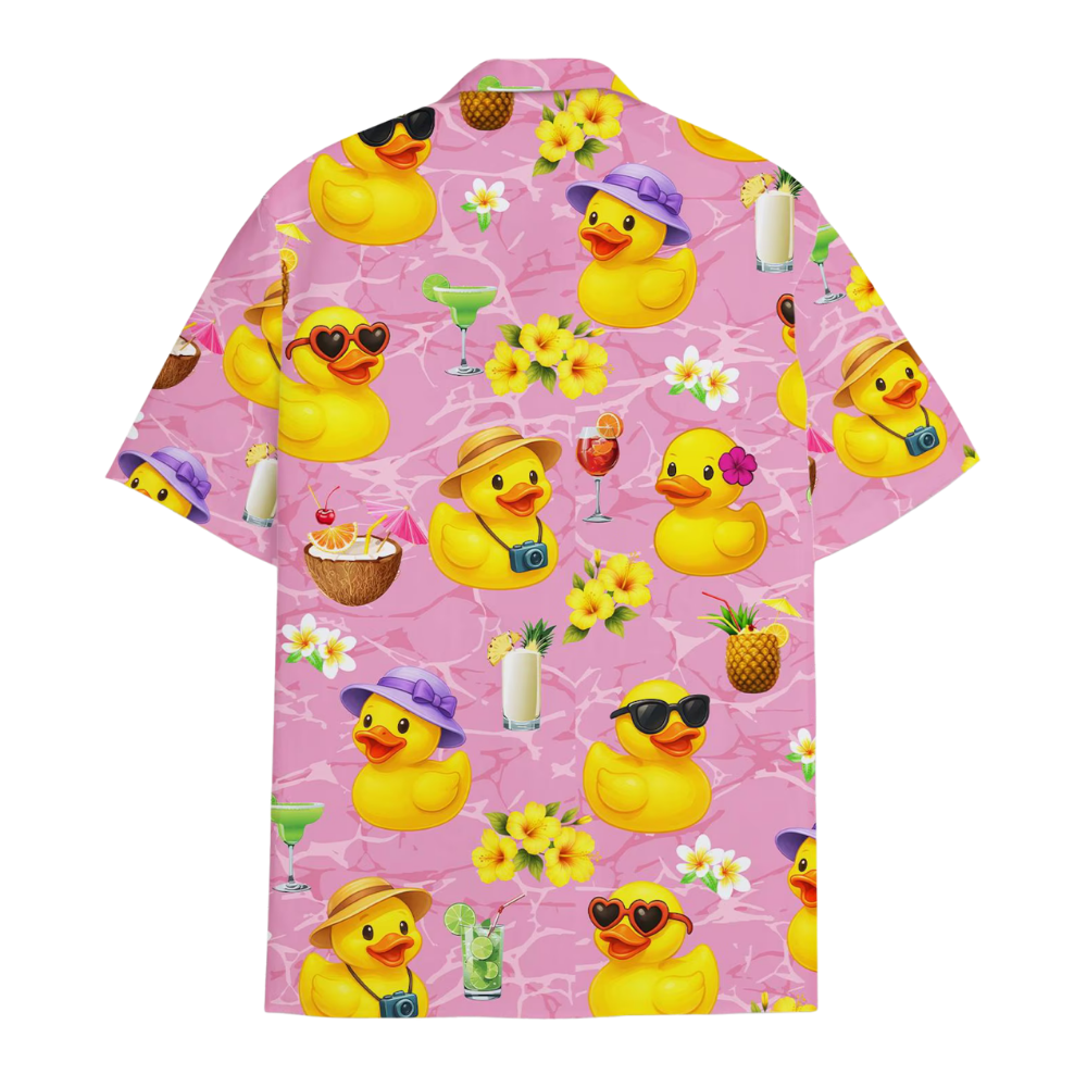 Rubber Duck Hawaiian Shirt Pink Yellow, Duck Hawaiian Shirts HE0531