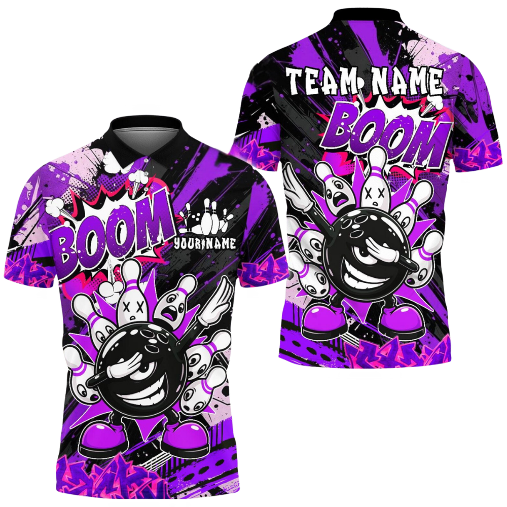 Funny Ball And Pins Custom Mens Graffiti Red Bowling Polo Shirt, Custom Team Bowling Shirts BE0211