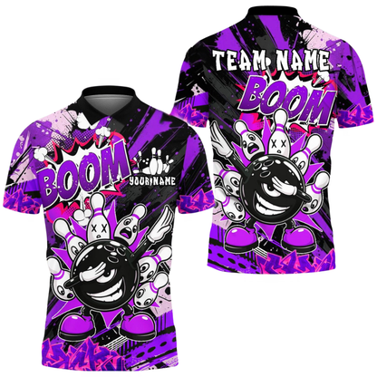 Funny Ball And Pins Custom Mens Graffiti Red Bowling Polo Shirt, Custom Team Bowling Shirts BE0211