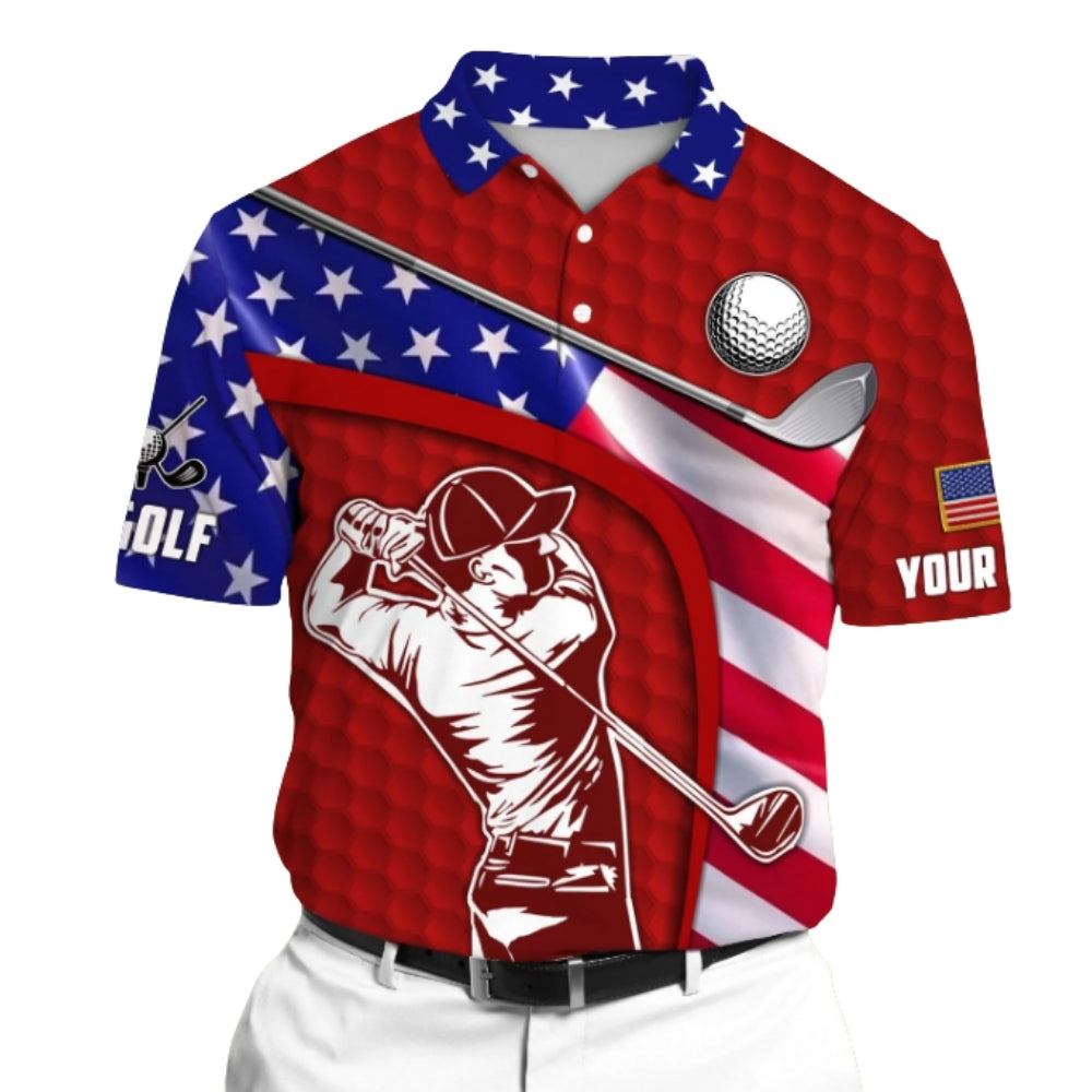 Custom American Flag Golf Polo Shirt Mens Green, Custom Name Patriotic Golf Shirts For 4th Of July GZ0247