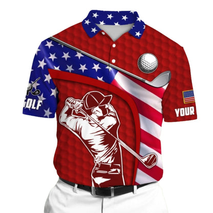 Custom American Flag Golf Polo Shirt Mens Green, Custom Name Patriotic Golf Shirts For 4th Of July GZ0247