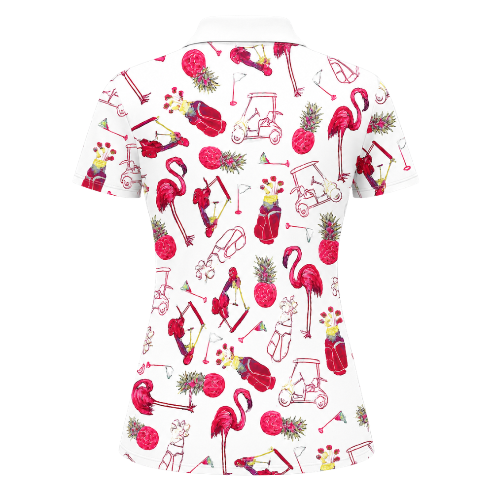 Flamingo Pineapple Women's Golf Polo Shirt, Tropical Flamingo Golf Shirt For Ladies GZ0286