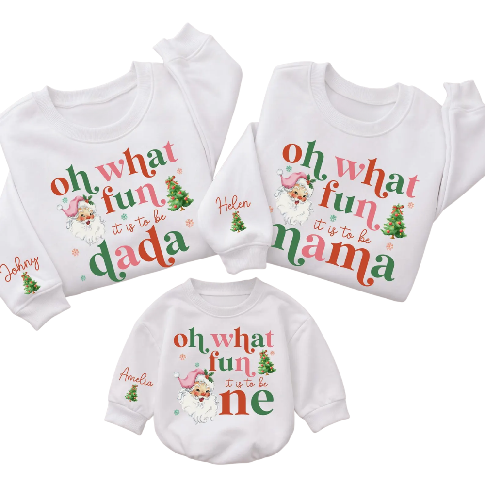 Oh What Fun It's To Be One Custom First Birthday Xmas Family Sweatshirt, Custom Matching 1st Birthday Christmas Sweatshirt Family ET1692