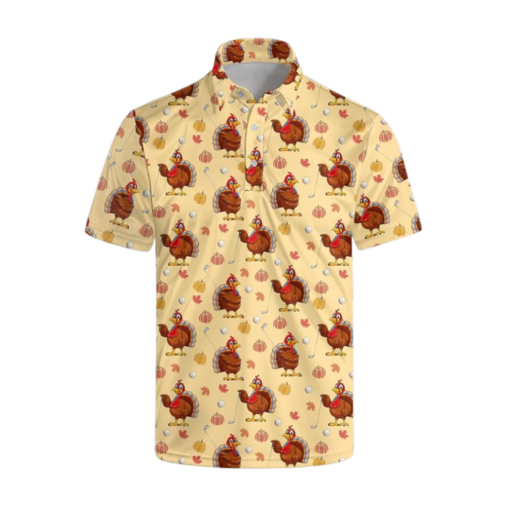 Turkey Yellow Golf Polo Shirt Mens, Thanksgiving Golf Shirts GZ0442