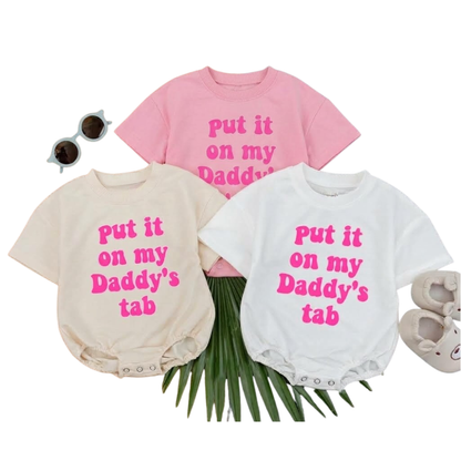 Put It On Daddy’s Tab Baby T Shirt Bubble Romper, Funny Father Baby Romper BB0302