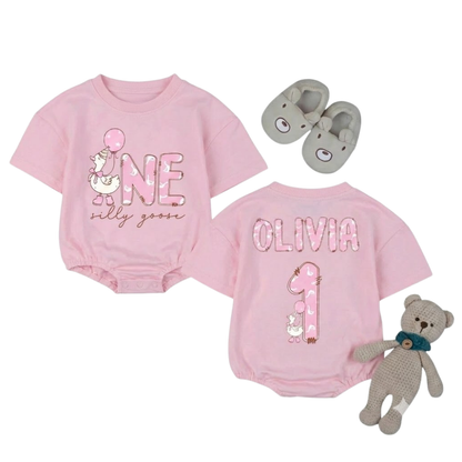 Customized One Silly Goose Baby 1st Birthday T Shirt Romper, Custom Goose First Birthday Baby Romper BB0250
