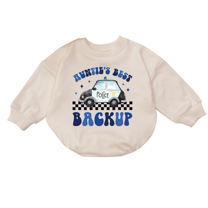 Auntie's Bestie Backup Police Car Baby Romper Sweatshirt, Baby Police Romper Sweatshirt BB0525