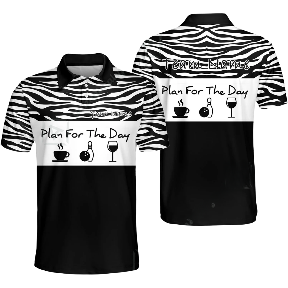 Plan For The Day Custom Mens Pink White Bowling Polo Shirt, Custom Funny Bowling Team Shirt BZ0777