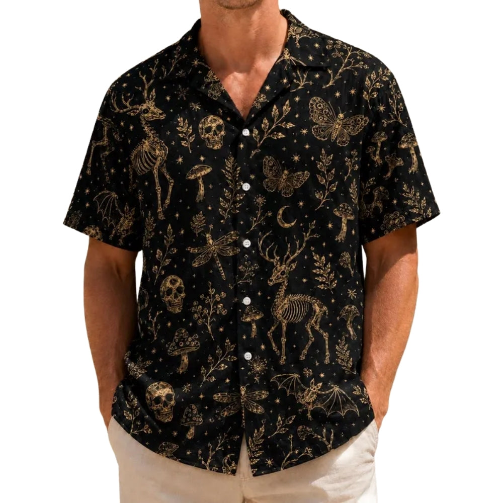 Skeleton Black And Gold Gothic Hawaiian Shirt Mens, Skull Hawaiian Shirts HE0411