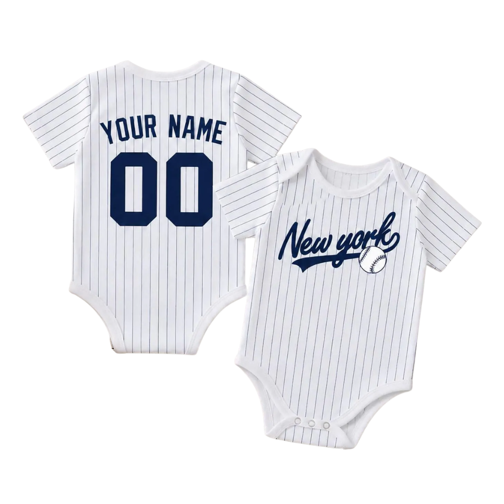 Custom Name Number New York Baseball Baby Bodysuit, Custom Baby Baseball Bodysuit BB0317