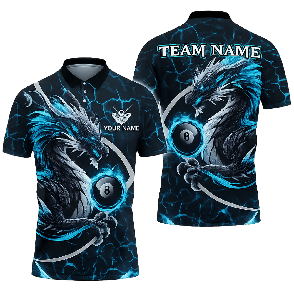 Custom Dragon 8 Ball Red Billiard Polo Shirt For Men, Custom Dragon Billiard Team Shirts BIZ0311