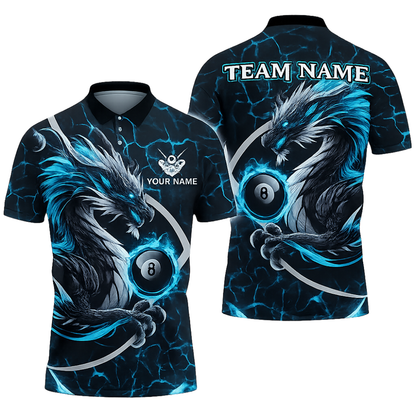Custom Dragon 8 Ball Red Billiard Polo Shirt For Men, Custom Dragon Billiard Team Shirts BIZ0311