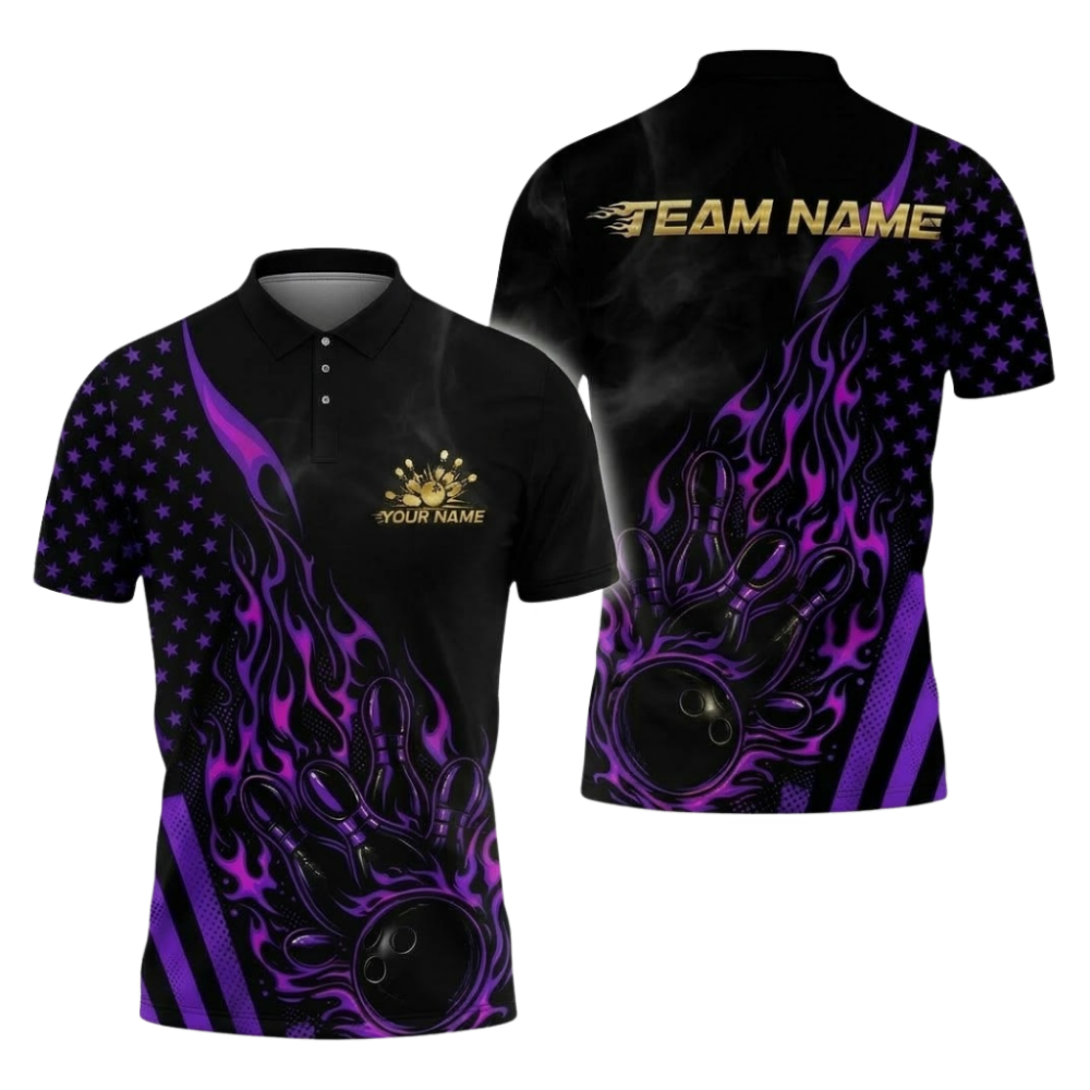 Custom Flame Bowling Polo Shirt For Men, Custom Flame Team Bowling Shirt BZ1079