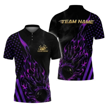 Custom Flame Bowling Polo Shirt For Men, Custom Flame Team Bowling Shirt BZ1079