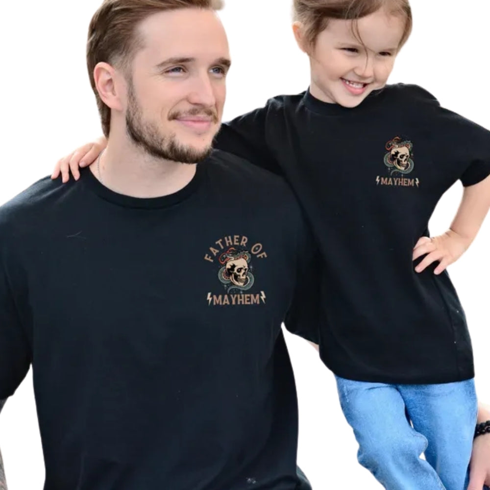 Father Of Mayhem Custom Skull Snake Matching Family T Shirts, Custom Cool Family Matching Shirts ET0226